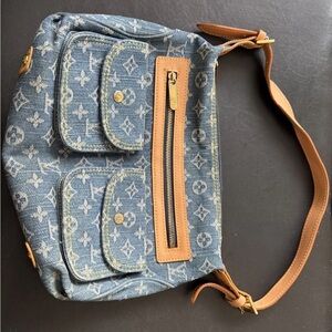 LV Denim Monogram Bag with Tan and Gold Accents